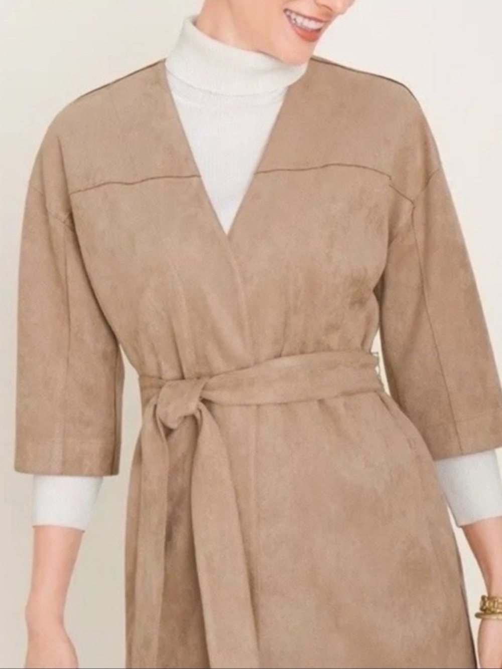 NWOT Chico's Faux Suede Belted Kimono Jacket